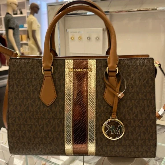 Michael Kors Sheila Medium Signature Logo and Metallic Satchel Crossbody ZC NWT - Picture 11 of 16